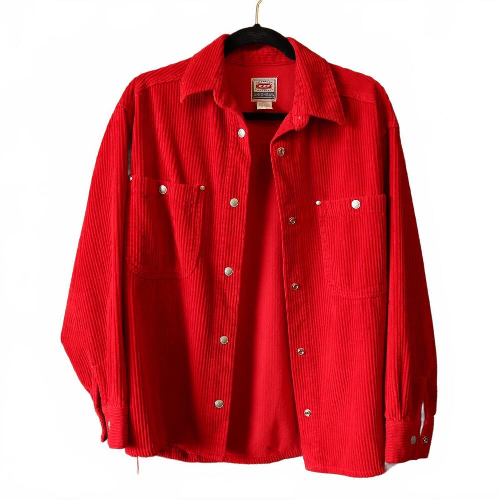Vintage Velvet UB Corduroy Button Up Unisex Small Red Snap‎